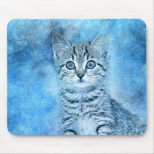 Blue Tabby Kitten   ABSTRAKT   Vattenfärg Musmatta