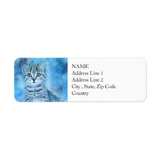 Blue Tabby Kitten | ABSTRAKT | Vattenfärg Returadress Etikett