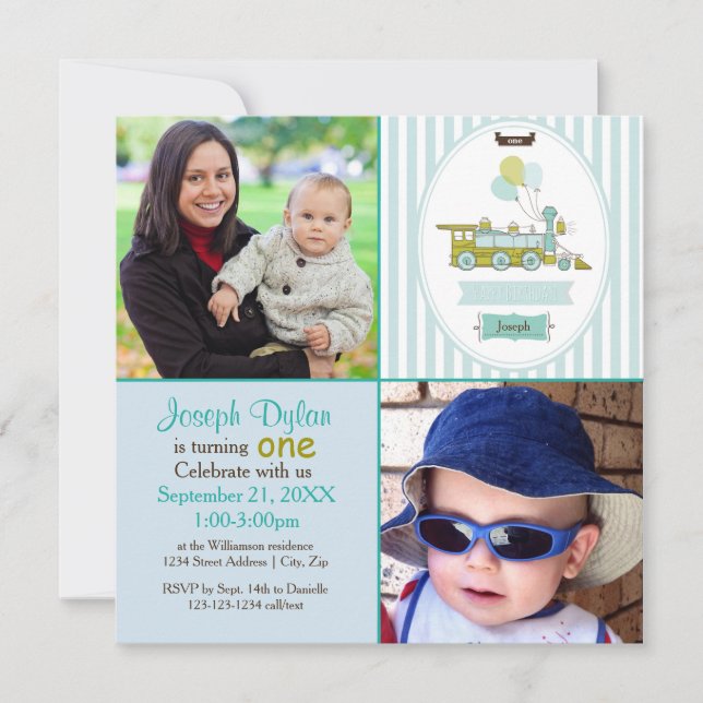 Blue Tåg 2 Photo Kids - födelsedagsinbjudan Inbjudningar (Framsida)