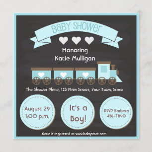 Blue Tåg, Chalkboard, Boy Baby Shower Inbjudningar