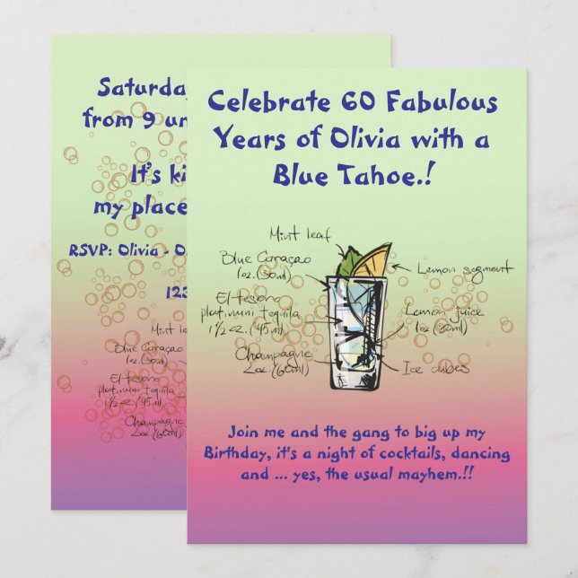 Blue Tahoe Födelsedagsfest inbjudan (Fram/baksida)
