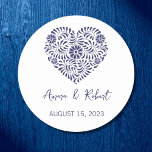 Blue Talavera Heart Runt Klistermärke<br><div class="desc">Blått talavera hjärta</div>