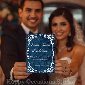 Blue Talavera Mexican Spanish Wedding Invitation Inbjudningar
