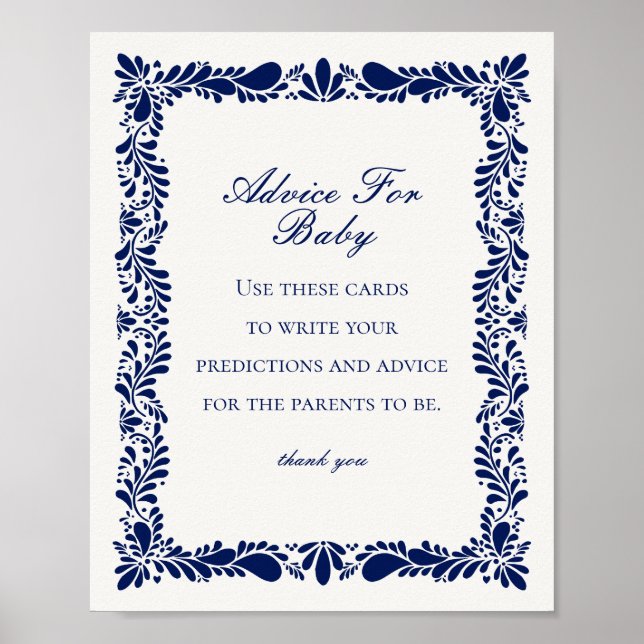 Blue Talavera Tile Advice for Baby Shower Game Poster (Framsidan)