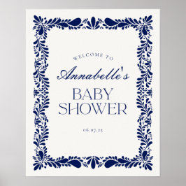 Blue Talavera Tile Fiesta Baby Shower Välkommen Poster