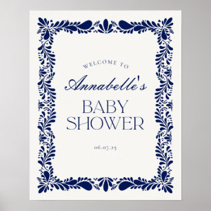Blue Talavera Tile Fiesta Baby Shower Välkommen Poster