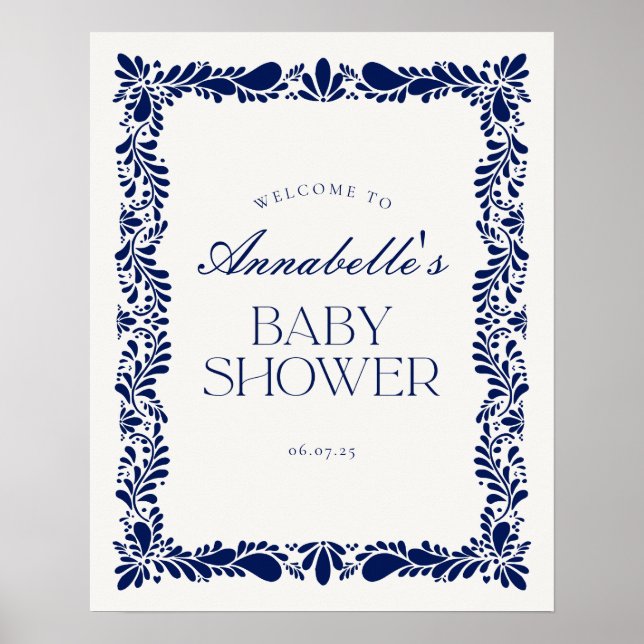 Blue Talavera Tile Fiesta Baby Shower Välkommen Poster (Framsidan)