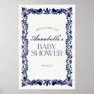 Blue Talavera Tile Fiesta Baby Shower Välkommen Poster