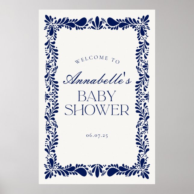 Blue Talavera Tile Fiesta Baby Shower Välkommen Poster (Framsidan)