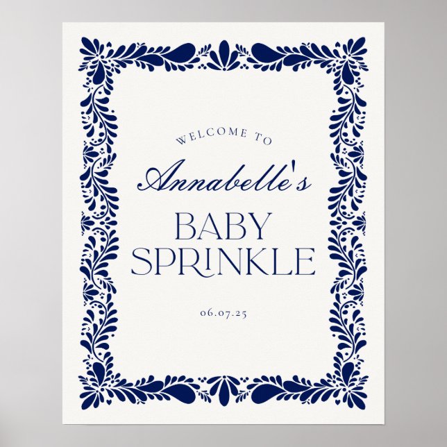 Blue Talavera Tile Fiesta Baby Sprinkle Välkommen Poster (Framsidan)