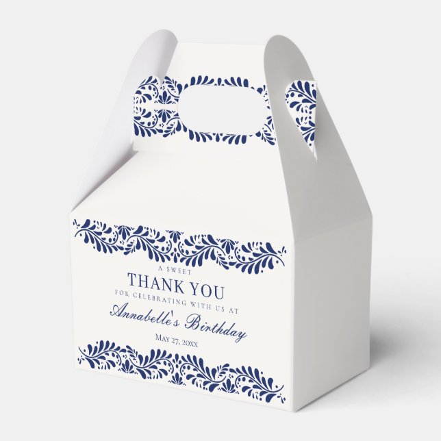 Blue Talavera Tile Fiesta Birthday Dessert Presentaskar (Framsidan Sidan)