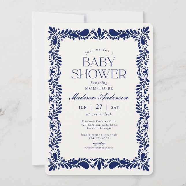 Blue Talavera Tile Spain Fiesta Baby Shower Inbjudningar (Framsida)