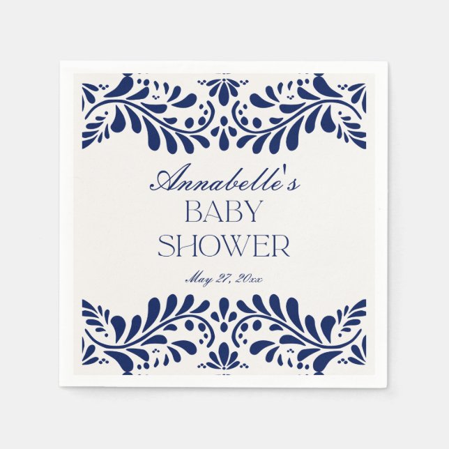 Blue Talavera Tile Spain Fiesta Baby Shower Pappersservett (Framsidan)
