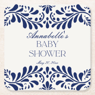 Blue Talavera Tile Spain Fiesta Baby Shower Underlägg Papper Kvadrat