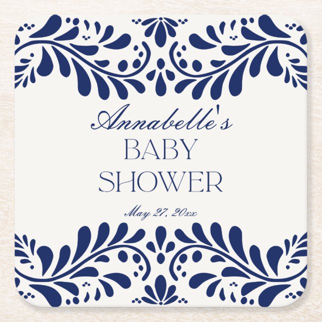 Blue Talavera Tile Spain Fiesta Baby Shower Underlägg Papper Kvadrat (Framsidan)