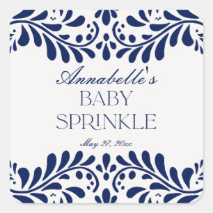 Blue Talavera Tile Spain Fiesta Baby Sprinkle Fyrkantigt Klistermärke