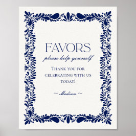 Blue Talavera Tile Spain Fiesta Favors Sign Poster