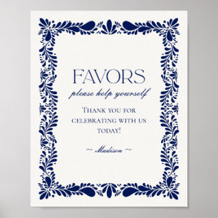 Blue Talavera Tile Spain Fiesta Favors Sign Poster