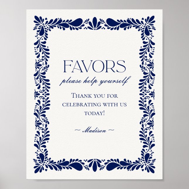 Blue Talavera Tile Spain Fiesta Favors Sign Poster (Framsidan)