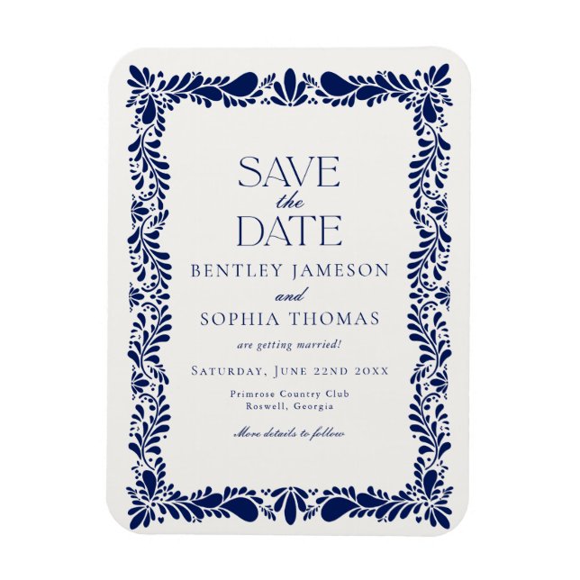 Blue Talavera Tile Spain Fiesta Save Date Magnet (Vertikal)