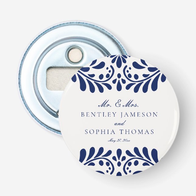 Blue Talavera Tile Spain Fiesta Wedding Favors Flasköppnare (Framsidan)