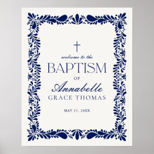 Blue Talavera Tile Spansk Fiesta Baptism Välkomna Poster