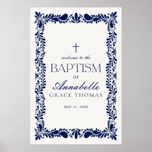 Blue Talavera Tile Spansk Fiesta Baptism Välkomna Poster