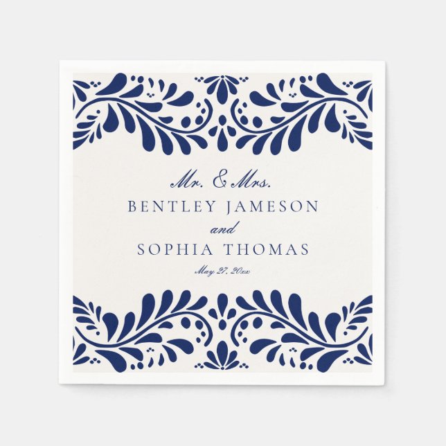 Blue Talavera Tile Spanska Stil Fiesta Bröllop Pappersservett (Framsidan)