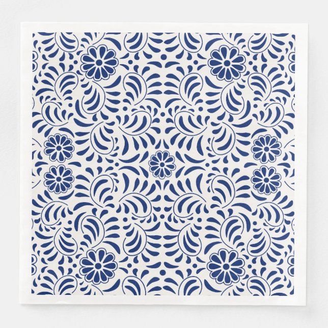 Blue Talavera Tile Spanska Stil Fiesta Pappersservett (Framsida)