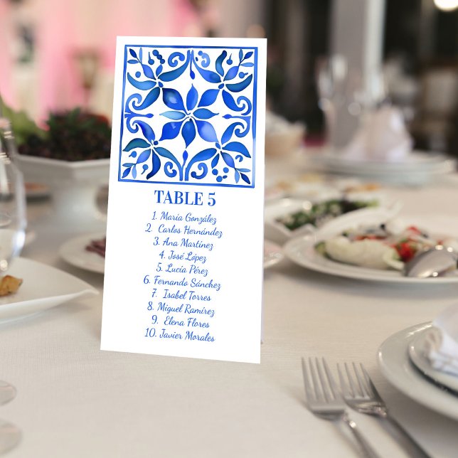 Blue Talavera Vintage Mexikanska bröllop bordsnumr (Blue and white Talavera Vintage Mexican wedding table number cards personalized reception decor)
