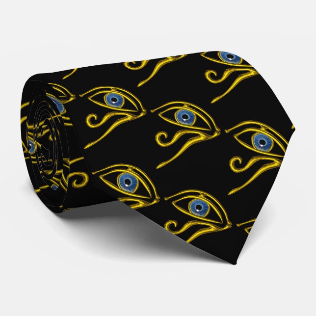 BLUE TALISMAN,GULD HORUS ÖGA Black Egyptian Mönste Slips (Rullad)