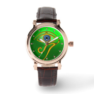BLUE TALISMAN, GULD HORUS ÖGA Emerald Grönt Armbandsur