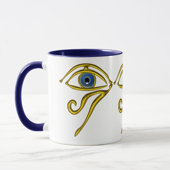 BLUE TALISMAN / GULD HORUS ÖGA White Mugg (Vänster)