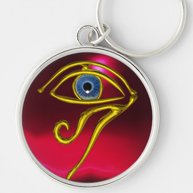 BLUE TALISMAN/ÖGA AV HORUS,Red Ruby Rund Silverfärgad Nyckelring (Framsidan)