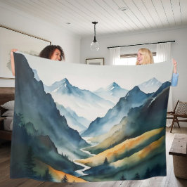 Blue Tan Mountain Scene Fleecefilt
