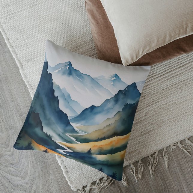 Blue Tan Mountain Scene Kudde (Skapare uppladdad)