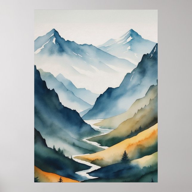 Blue Tan Mountain Scene Poster (Framsidan)