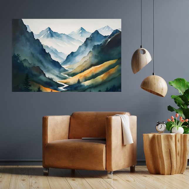 Blue Tan Mountain Scene Poster (Skapare uppladdad)