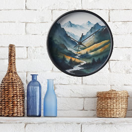 Blue Tan Mountain Scene Stor Klocka