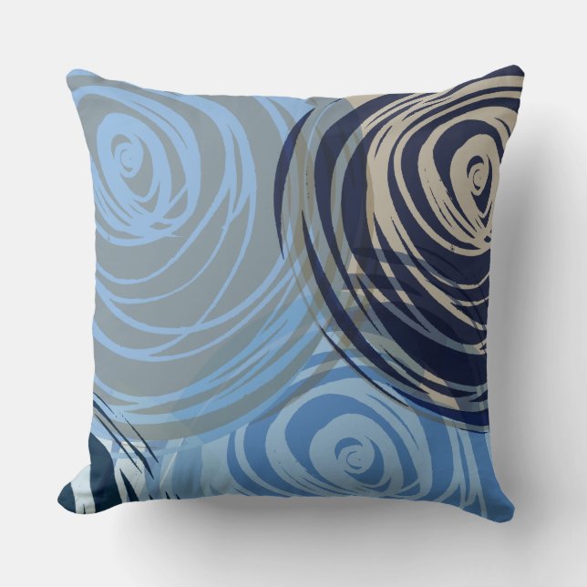 BLUE TAN SPIRAL DESIGN Retro Dekorativ kudde (Framsida)