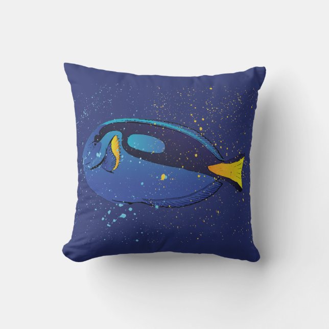 Blue Tang Tropcal Aquarium Fish Art Kudde (Framsida)