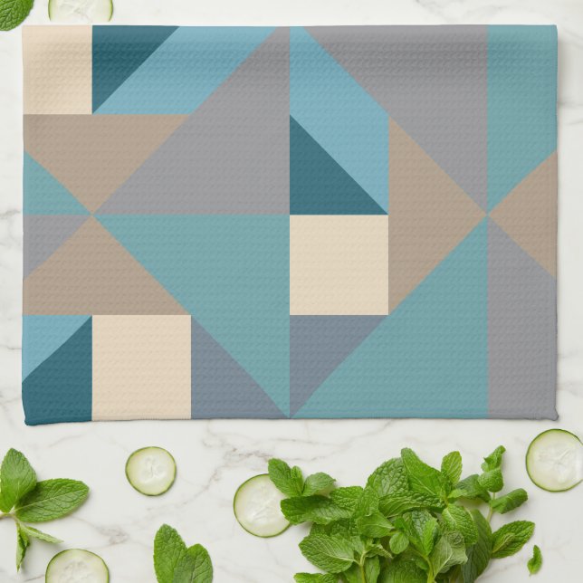 Blue Tangram Mönster Kökshandduk (Vikta)