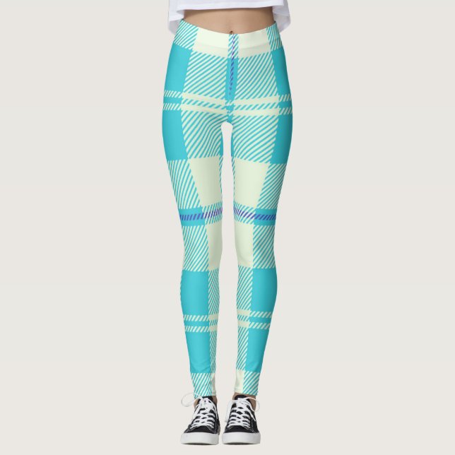 Blue Tartan Mönster Leggings (Framsida)