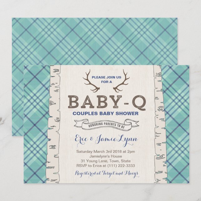 Blue Tartan Par Baby Shower for Boy Inbjudningar (Fram/baksida)