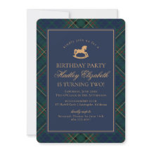 Blue Tartan Plaid Classic Rocking Horse Birthday
