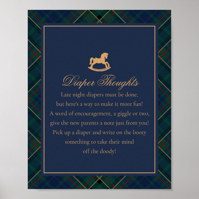 Blue Tartan Plaid Rocking Horse Diaper Thoughts Poster (Framsidan)