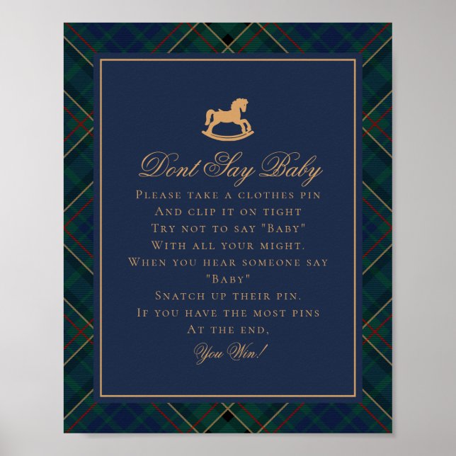 Blue Tartan Plaid Rocking Horse Dont Say Baby Poster (Framsidan)