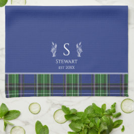 Blue Tartan Play Customized Namn Monogram Kökshandduk