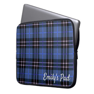 Blue Tartan Play med Namn Laptop Fodral