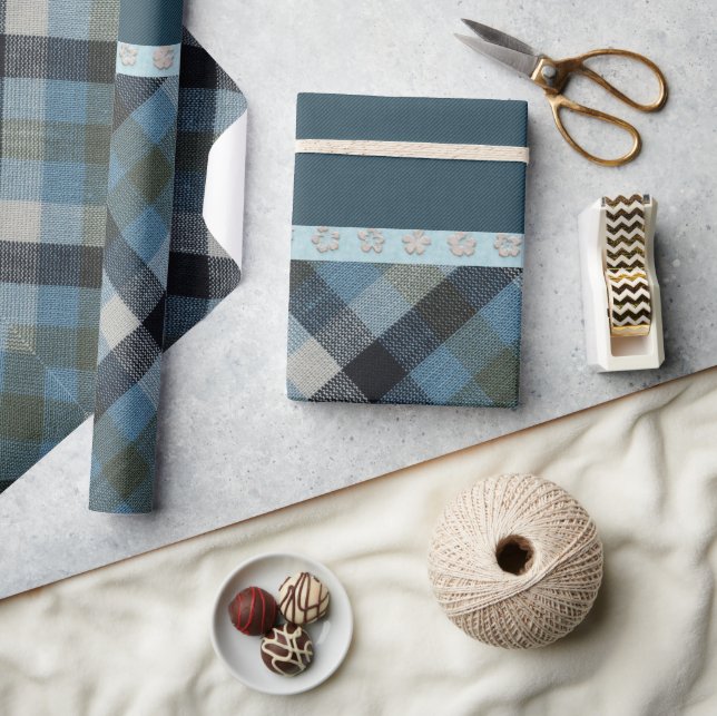 Blue Tartan Wrapping Papper Presentpapper (Hantverk)